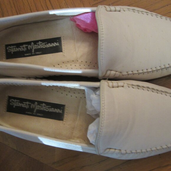 STAMATI MASTROIANNI Ivory Leather Hand Made ITALY Loafers Men's Sz.8 - Picture 1 of 11